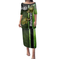 Crappie Fish Green Underwater Graphic Family Matching Puletasi and Hawaiian Shirt with Custom Name and Fishing Logo Design - Wonder Print Shop