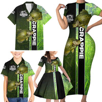 Crappie Fish Green Underwater Graphic Family Matching Short Sleeve Bodycon Dress and Hawaiian Shirt with Custom Name and Fishing Logo Design - Wonder Print Shop