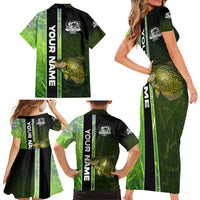 Crappie Fish Green Underwater Graphic Family Matching Short Sleeve Bodycon Dress and Hawaiian Shirt with Custom Name and Fishing Logo Design - Wonder Print Shop