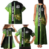 Crappie Fish Green Underwater Graphic Family Matching Tank Maxi Dress and Hawaiian Shirt with Custom Name and Fishing Logo Design - Wonder Print Shop