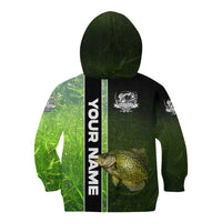 Crappie Fish Green Underwater Graphic Kid Hoodie with Custom Name and Fishing Logo Design - Wonder Print Shop