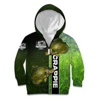 Crappie Fish Green Underwater Graphic Kid Hoodie with Custom Name and Fishing Logo Design - Wonder Print Shop