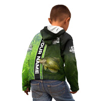 Crappie Fish Green Underwater Graphic Kid Hoodie with Custom Name and Fishing Logo Design - Wonder Print Shop