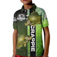 Crappie Fish Green Underwater Graphic Kid Polo Shirt with Custom Name and Fishing Logo Design - Wonder Print Shop