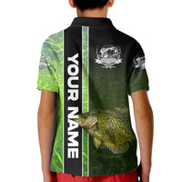 Crappie Fish Green Underwater Graphic Kid Polo Shirt with Custom Name and Fishing Logo Design - Wonder Print Shop