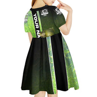 Crappie Fish Green Underwater Graphic Kid Short Sleeve Dress with Custom Name and Fishing Logo Design - Wonder Print Shop