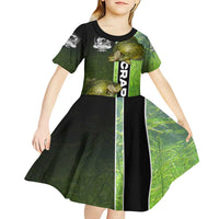 Crappie Fish Green Underwater Graphic Kid Short Sleeve Dress with Custom Name and Fishing Logo Design - Wonder Print Shop