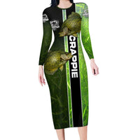 Crappie Fish Green Underwater Graphic Long Sleeve Bodycon Dress with Custom Name and Fishing Logo Design - Wonder Print Shop