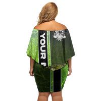 Crappie Fish Green Underwater Graphic Off Shoulder Short Dress with Custom Name and Fishing Logo Design - Wonder Print Shop