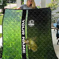 Crappie Fish Green Underwater Graphic Quilt with Custom Name and Fishing Logo Design - Wonder Print Shop