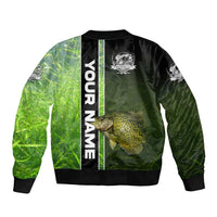 Crappie Fish Green Underwater Graphic Sleeve Zip Bomber Jacket with Custom Name and Fishing Logo Design - Wonder Print Shop