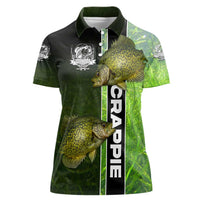 Crappie Fish Green Underwater Graphic Women Polo Shirt with Custom Name and Fishing Logo Design - Wonder Print Shop