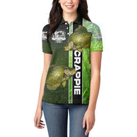 Crappie Fish Green Underwater Graphic Women Polo Shirt with Custom Name and Fishing Logo Design - Wonder Print Shop