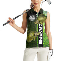 Crappie Fish Green Underwater Graphic Women Sleeveless Polo Shirt with Custom Name and Fishing Logo Design - Wonder Print Shop