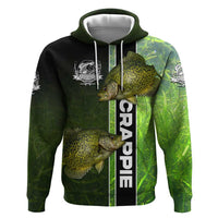 Crappie Fish Green Underwater Graphic Zip Hoodie with Custom Name and Fishing Logo Design - Wonder Print Shop