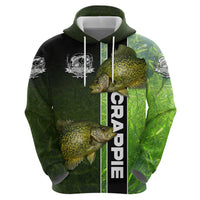 Crappie Fish Green Underwater Graphic Zip Hoodie with Custom Name and Fishing Logo Design - Wonder Print Shop