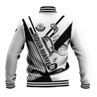 Golf Club Monochrome Design Baseball Jacket with Golf Ball and Club Graphic and Custom Name Print - Wonder Print Shop