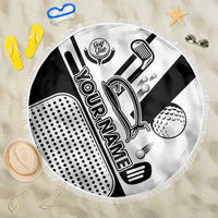 Golf Club Monochrome Design Beach Blanket with Golf Ball and Club Graphic and Custom Name Print - Wonder Print Shop