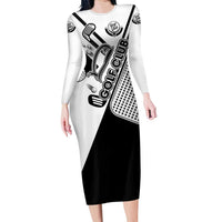 Golf Club Monochrome Design Family Matching Long Sleeve Bodycon Dress and Hawaiian Shirt with Golf Ball and Club Graphic and Custom Name Print - Wonder Print Shop