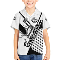 Golf Club Monochrome Design Family Matching Long Sleeve Bodycon Dress and Hawaiian Shirt with Golf Ball and Club Graphic and Custom Name Print - Wonder Print Shop