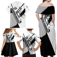 Golf Club Monochrome Design Family Matching Off Shoulder Maxi Dress and Hawaiian Shirt with Golf Ball and Club Graphic and Custom Name Print - Wonder Print Shop