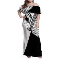 Golf Club Monochrome Design Family Matching Off Shoulder Maxi Dress and Hawaiian Shirt with Golf Ball and Club Graphic and Custom Name Print - Wonder Print Shop