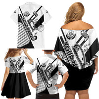 Golf Club Monochrome Design Family Matching Off Shoulder Short Dress and Hawaiian Shirt with Golf Ball and Club Graphic and Custom Name Print - Wonder Print Shop