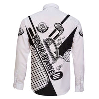 Golf Club Monochrome Design Family Matching Short Sleeve Bodycon Dress and Hawaiian Shirt with Golf Ball and Club Graphic and Custom Name Print - Wonder Print Shop