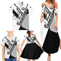 Golf Club Monochrome Design Family Matching Summer Maxi Dress and Hawaiian Shirt with Golf Ball and Club Graphic and Custom Name Print - Wonder Print Shop