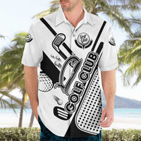 Golf Club Monochrome Design Hawaiian Shirt with Golf Ball and Club Graphic and Custom Name Print - Wonder Print Shop
