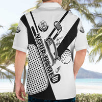 Golf Club Monochrome Design Hawaiian Shirt with Golf Ball and Club Graphic and Custom Name Print - Wonder Print Shop