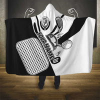 Golf Club Monochrome Design Hooded Blanket with Golf Ball and Club Graphic and Custom Name Print - Wonder Print Shop