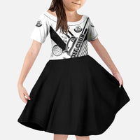 Golf Club Monochrome Design Kid Short Sleeve Dress with Golf Ball and Club Graphic and Custom Name Print - Wonder Print Shop