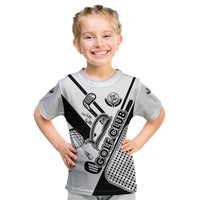 Golf Club Monochrome Design Kid T Shirt with Golf Ball and Club Graphic and Custom Name Print - Wonder Print Shop