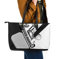 Golf Club Monochrome Design Leather Tote Bag with Golf Ball and Club Graphic and Custom Name Print - Wonder Print Shop