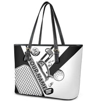 Golf Club Monochrome Design Leather Tote Bag with Golf Ball and Club Graphic and Custom Name Print - Wonder Print Shop