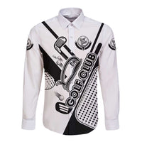 Golf Club Monochrome Design Long Sleeve Button Shirt with Golf Ball and Club Graphic and Custom Name Print - Wonder Print Shop