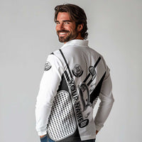 Golf Club Monochrome Design Long Sleeve Polo Shirt with Golf Ball and Club Graphic and Custom Name Print - Wonder Print Shop