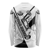 Golf Club Monochrome Design Long Sleeve Shirt with Golf Ball and Club Graphic and Custom Name Print - Wonder Print Shop