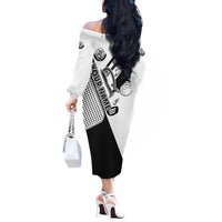 Golf Club Monochrome Design Off The Shoulder Long Sleeve Dress with Golf Ball and Club Graphic and Custom Name Print - Wonder Print Shop