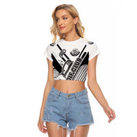 Golf Club Monochrome Design Raglan Cropped T Shirt with Golf Ball and Club Graphic and Custom Name Print - Wonder Print Shop