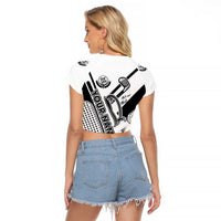 Golf Club Monochrome Design Raglan Cropped T Shirt with Golf Ball and Club Graphic and Custom Name Print - Wonder Print Shop