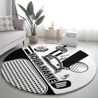 Golf Club Monochrome Design Round Carpet with Golf Ball and Club Graphic and Custom Name Print - Wonder Print Shop