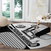 Golf Club Monochrome Design Round Carpet with Golf Ball and Club Graphic and Custom Name Print - Wonder Print Shop