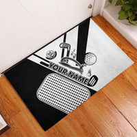 Golf Club Monochrome Design Rubber Doormat with Golf Ball and Club Graphic and Custom Name Print - Wonder Print Shop
