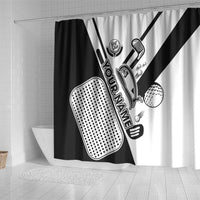 Golf Club Monochrome Design Shower Curtain with Golf Ball and Club Graphic and Custom Name Print - Wonder Print Shop