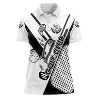 Golf Club Monochrome Design Women Polo Shirt with Golf Ball and Club Graphic and Custom Name Print - Wonder Print Shop