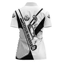 Golf Club Monochrome Design Women Polo Shirt with Golf Ball and Club Graphic and Custom Name Print - Wonder Print Shop