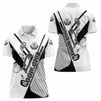Golf Club Monochrome Design Women Polo Shirt with Golf Ball and Club Graphic and Custom Name Print - Wonder Print Shop