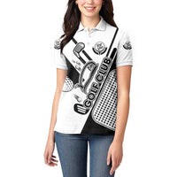 Golf Club Monochrome Design Women Polo Shirt with Golf Ball and Club Graphic and Custom Name Print - Wonder Print Shop